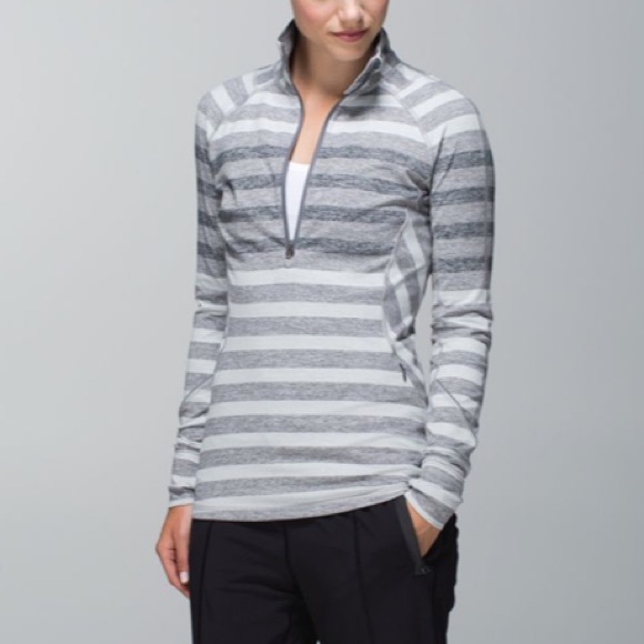 Lululemon Race Your Pace 1/2 Zip Pullover Shirt Top Striped Gray - Picture 7 of 7